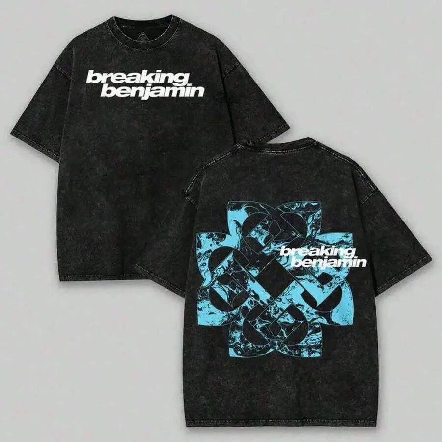 Retro Washed Benjamin Double Sided Print Tshirt Classic Rock Band Symbol Graphic Short Sleeve Top Trendy Alt Street Clothing Suitable For Festival Hangout Party Everyday Fashion Outfit