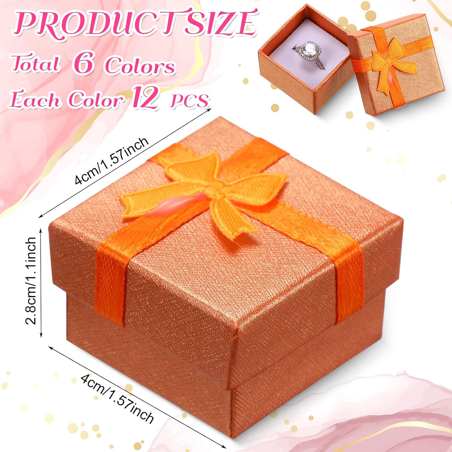 72 count Ring Boxes 1.6 x 1.6 In Hard Cardboard  Box with Ribbon Bow Small   Cases for Small Business(Elegant Color)