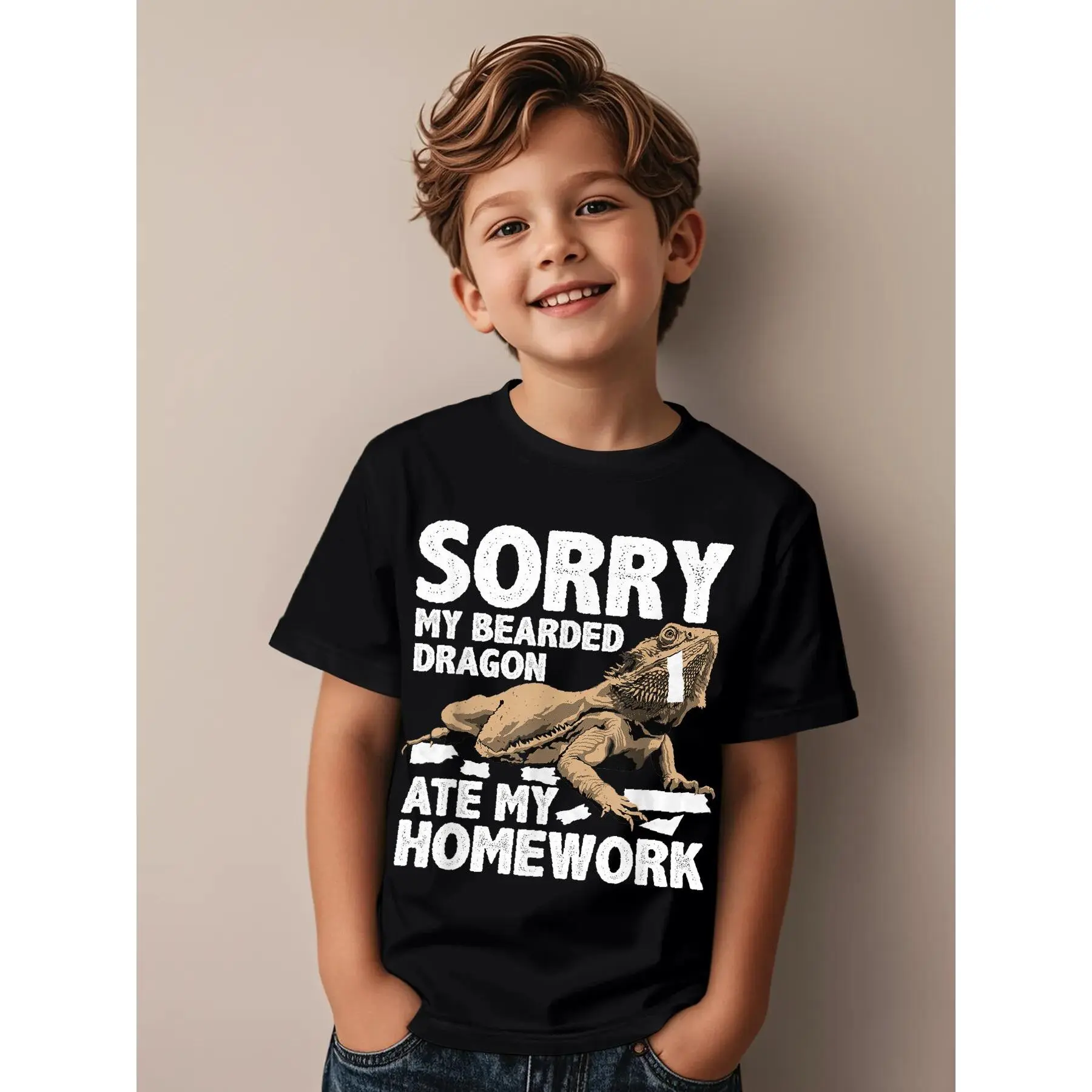 Bearded Dragon Art for Kids Boys Girls Bearded Dragon Lover Novelty Awesome Graphic Kid T-Shirt Casual Kid T Shirts Trendy Cool Tops Tees for Kid