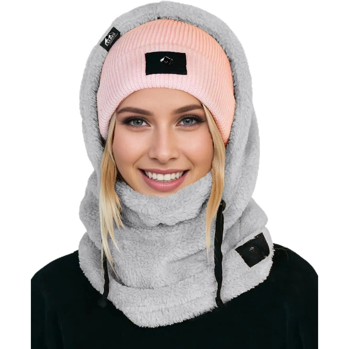 Balaclava Sherpa Fleece Ski Mask Winter Windproof  | Double-layer sherpa fleece balaclava with drawstring,windproof hooded hat for men women running snowboarding