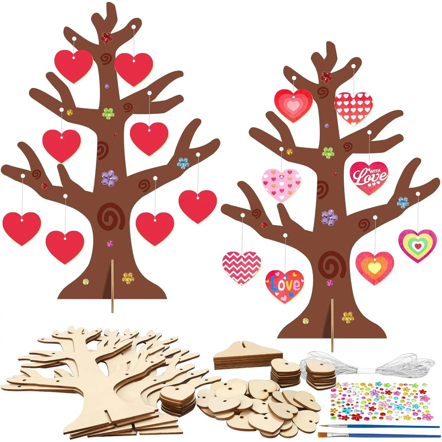Unisex 3D Heart Tree Craft Kit Set (6-Count, 6+ Years), 48 Unfinished Wooden Hearts, Easy Coloring Home Supplies, Easy Coloring Book Alternative, Boosts Eye-Hand Coordination, for Valentine's Day, Anniversary, Holiday Decorations