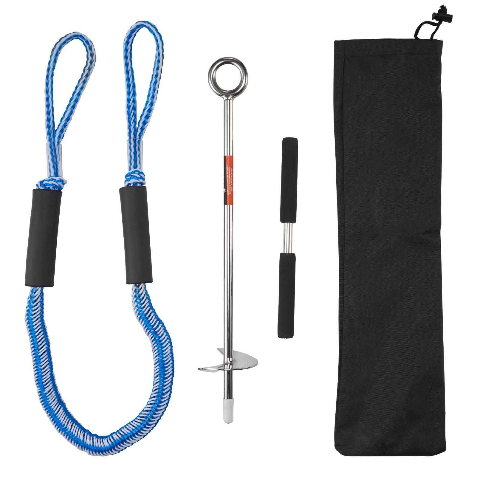 VEVOR Sand Anchor, 18 in Stainless Steel Beach Anchor, Screw in Sand Boat Anchors with Spiral Blade, Shallow Water Boat Auger Anchors, for Securing Jet Ski PWC Pontoon Kayak on Beaches and Sandbars