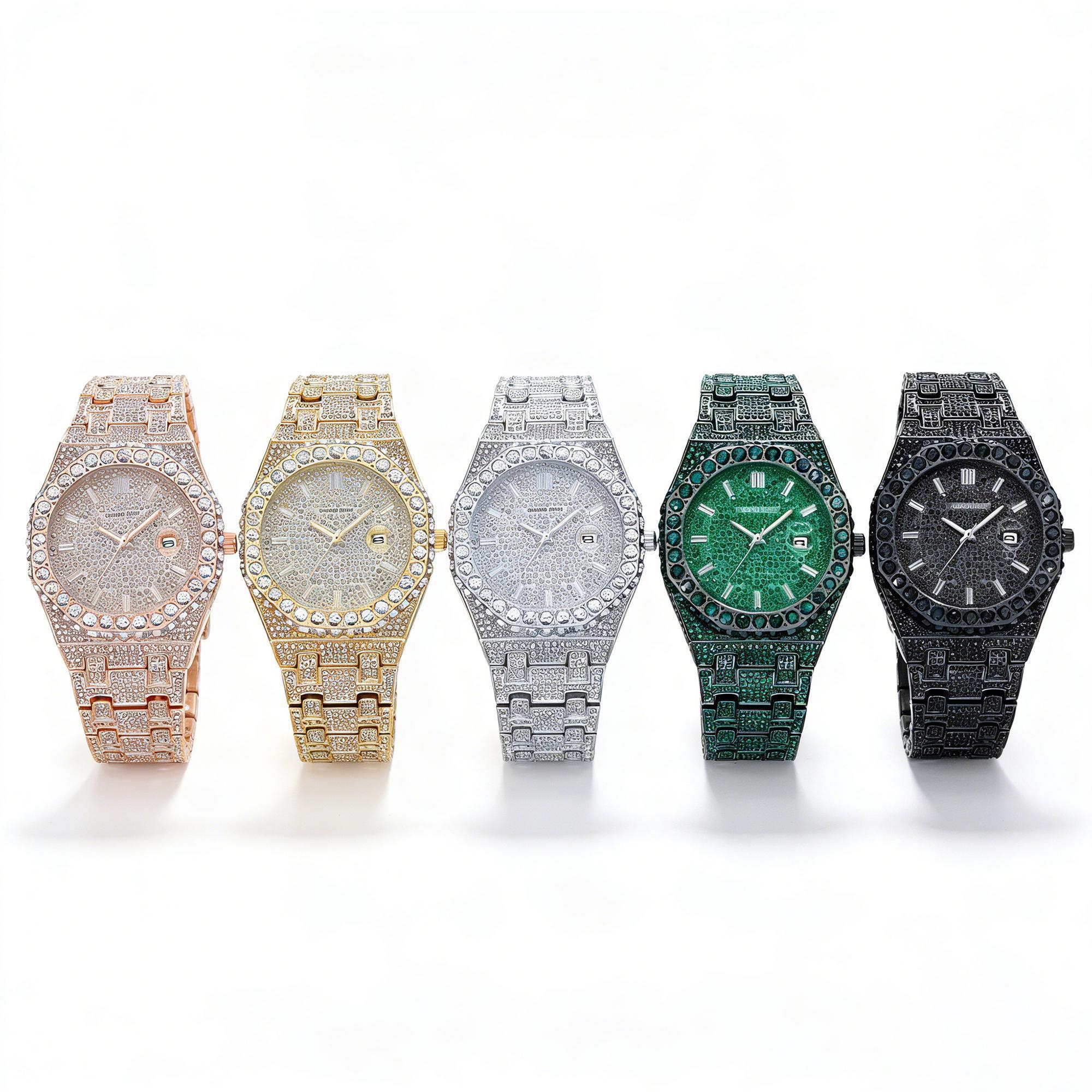 2026 Iced Out Full Pave Round Dial Watch! Sparkly Cubic Zirconia for Men & Women. Perfect Gift! watches for men. Date Night Essential! Stunning Iced Out Round Watch for Him & Her. A Gift They'll Adore.