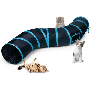 Cat Tunnel, S-2-Way Cat Tunnels for Indoor Cats, Collapsible Cat Play Tunnel, Interactive Toy Maze Cat House with 1 Play Ball for Cats, Puppy, Kitty, Kitten, Rabbit (Blue & Black)fidget toys