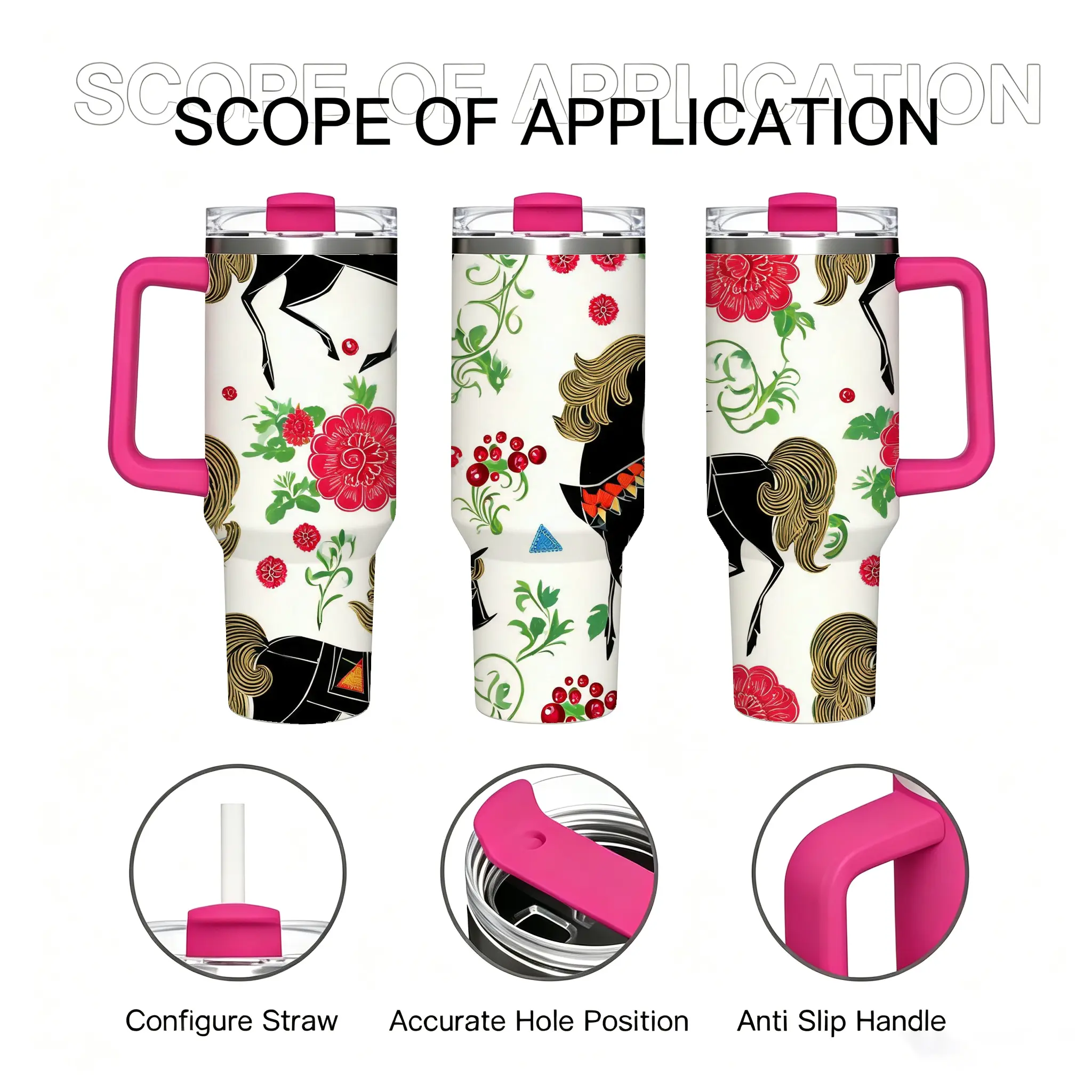 40oz Horse-Shaped Stainless Steel Insulated Vacuum Travel Mug with Lid, Straw & Handle - Kitchenware Drinkware for Horse Lovers - Christmas Gift for Car, Office Use Pepper Tumbler Flask