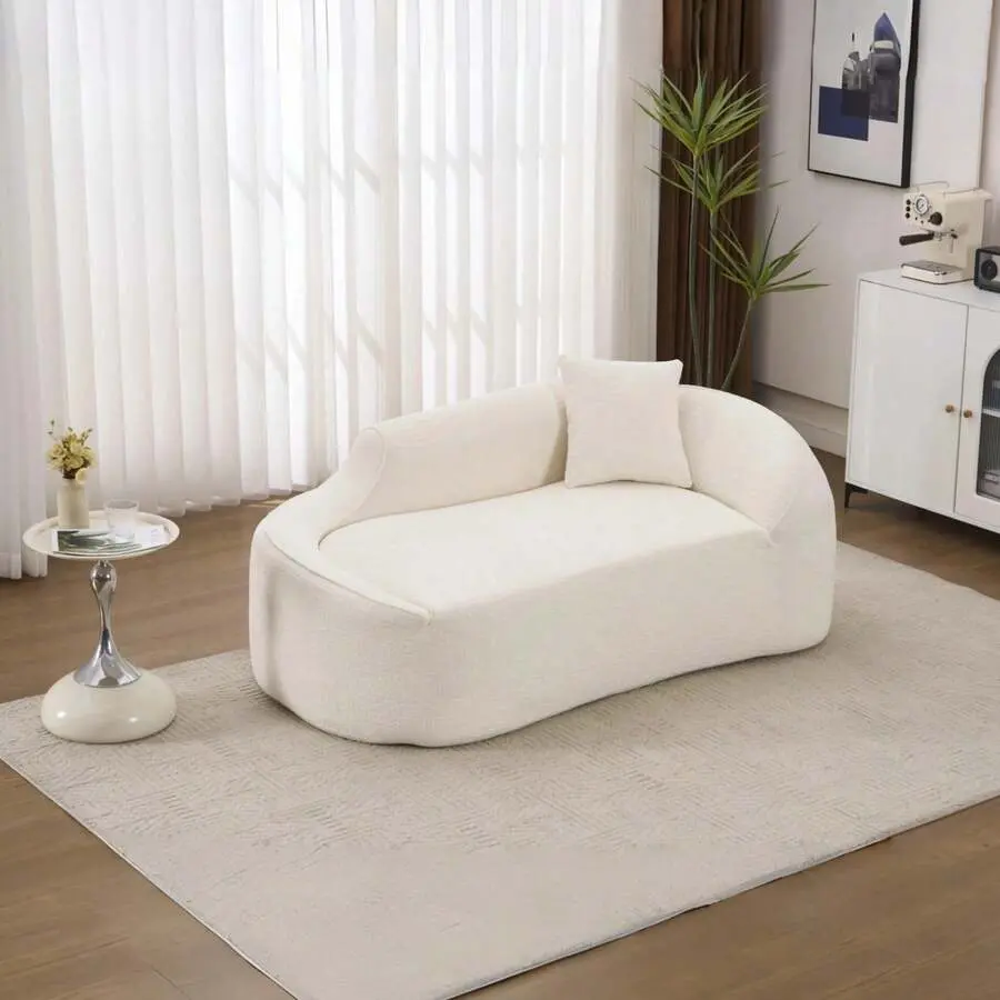 Rhomtree Compression Curved Chaise Longue Chair Indoor, Modern Chenille Loveseat Couch With Deep Seat Sofa Bed With 1 Pillow, Sleeper Sofa Couch Living Room, Bedroom, Apartment