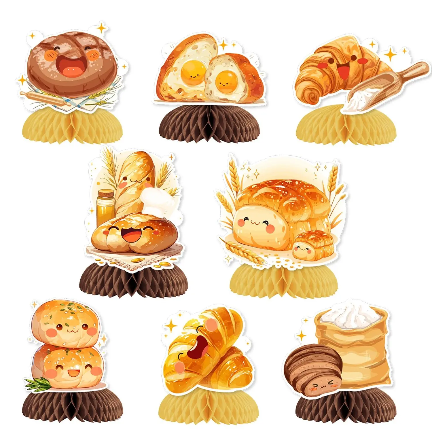 1Set Bread Party Decorations 8pcs Bread Honeycomb Centerpiece Table Toppers Food Theme Party Favors for Toast Bread Birthday Baby Shower Breakfast Food Themed Party Supplies