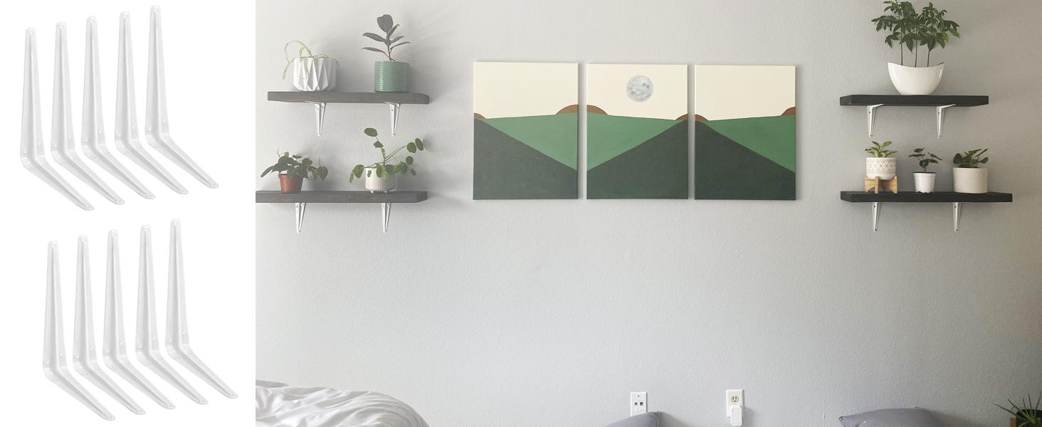 Shelf Brackets, White 10*8 in Heavy-Duty L Bracket 10 PCS, Metal Angle Bracket Used for Suspension Rustic Farmhouse Decoration