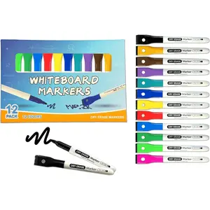 Dry Erase Markers Fine Tip, 12 Pack Whiteboard Markers with  Cap & Eraser, Low Odor  Colors for School Office Classroom