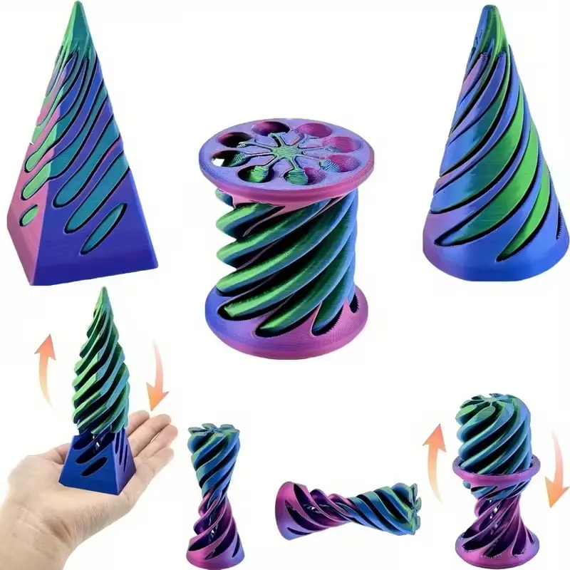 3pcs 3D-Printed Impossible Cones Fidget Toy, Spiral Pyramid Illusion, Anxiety Relief, Desktop Decor, Novelty Gift for Halloween Christmas