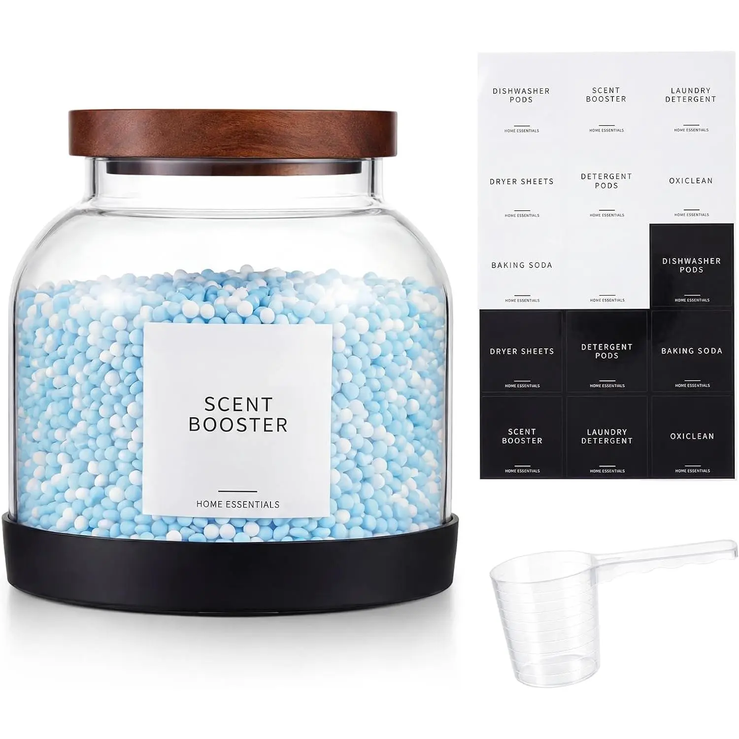 Glass Laundry Pods Container with 15 Labels, Scoops, Non Slip Base,  Lid, Half Gallon Laundry Detergent Container  Containers Canisters Set Laundries Room Organization Jars