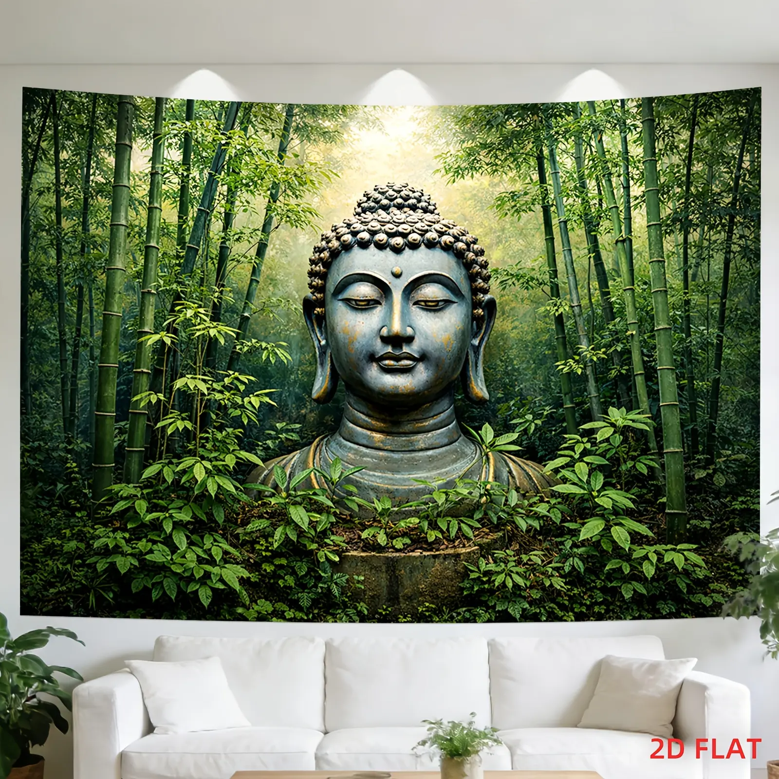 Tapestry Buddha Statue, Forest, Bamboo, Nature, Tranquility, Room Wall Decoration, Non-luminous, Suitable for, Living Room, Meditation, Office, Party Decoration