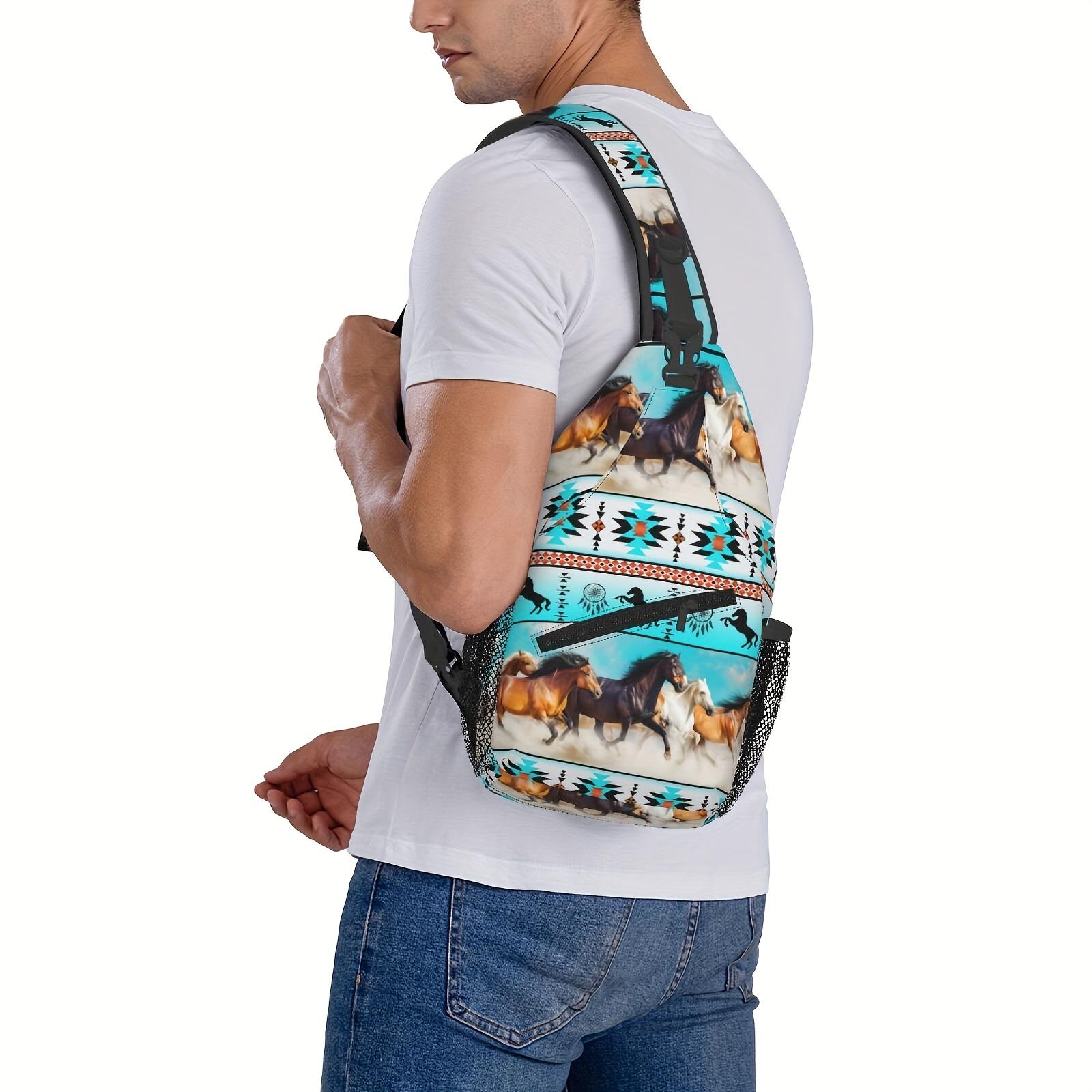 Crossbody Chest Hiking  Southwest Tribal Art Cowboy Desert Horse Shoulder Folding Large Capacity Can Be Used For Shopping, Leisure Travel Beach Fishing  Travel Must Have  For School Back Christmas Gift backpack