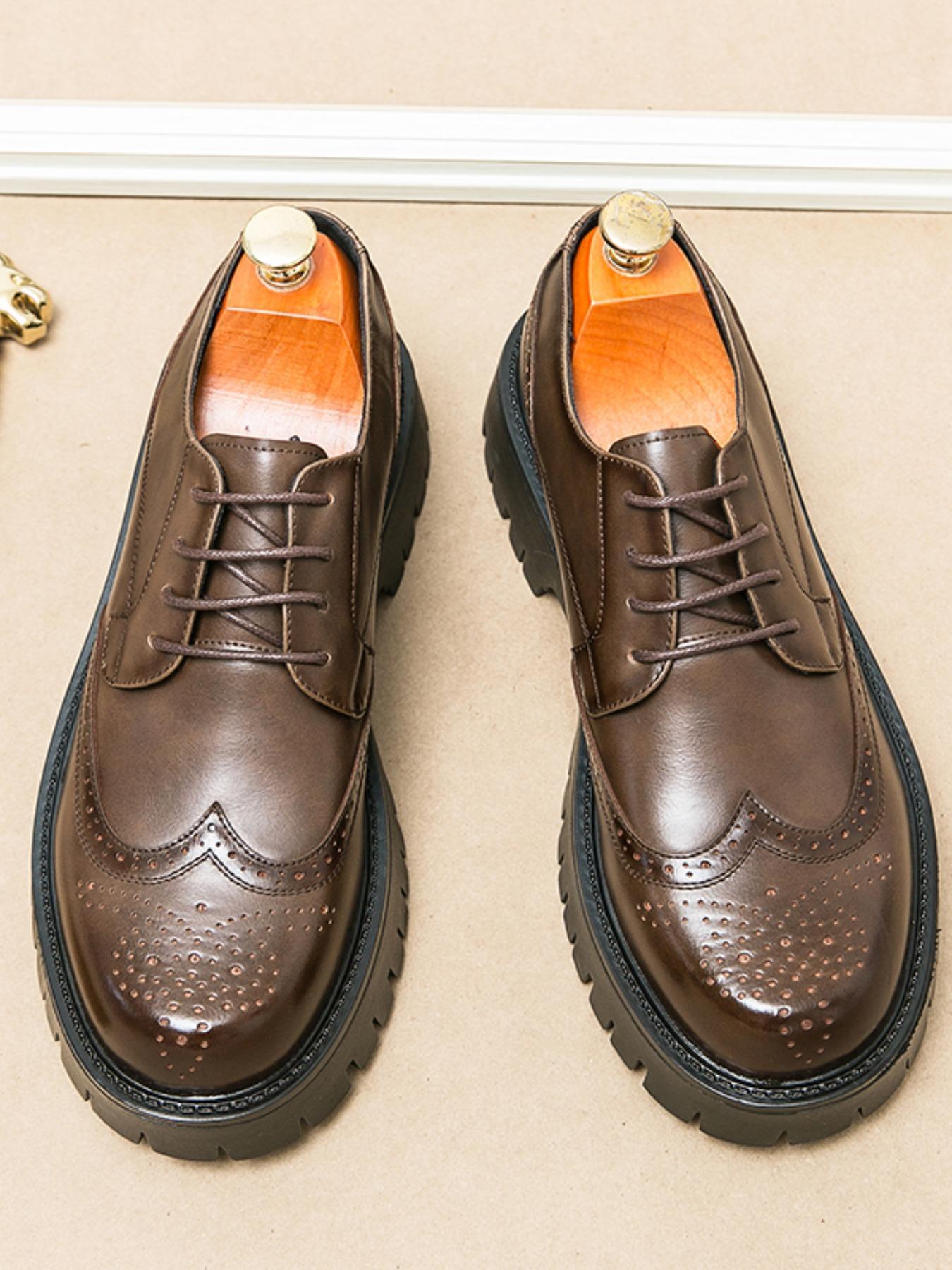 Men's Fashionable Lace Up Front Brogue Design Shoes, 2024 New Style Casual Comfortable Pu Leather Shoes for Daily Wear, Business Style Shoes for Men