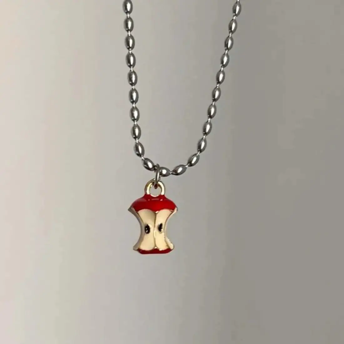 Apple Core Necklace, Cute Fruit Pendant Jewelry for Women Men, Kawaii Food Inspired Necklace, Trendy Minimalist Chain Accessory, Adorable Everyday Jewelry for Casual Outfit, Birthday Gift, Friendship Gift & Special Occasions