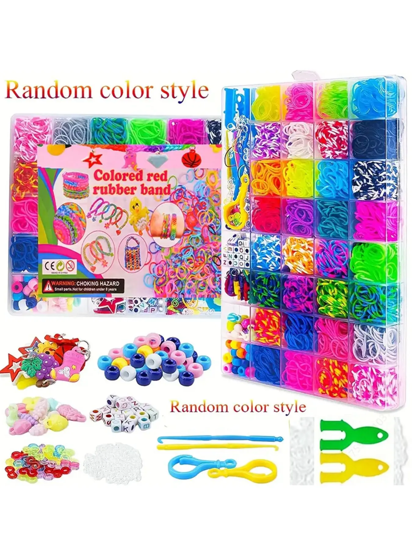 2900pcs DIY Jewelry Making Kit, 32 Colors, 40 Grid Box, Handmade Bracelet Set, Loom Bands, Rubber Bands, Random Colors