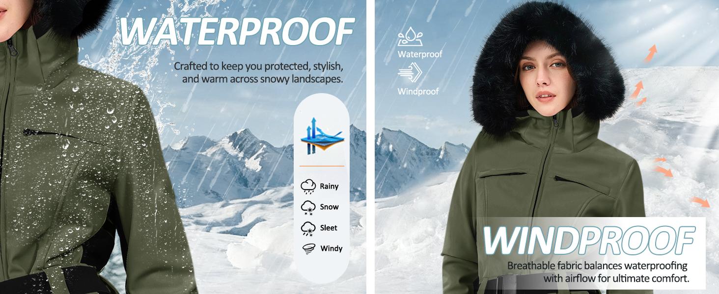 Yousify Womens Ski Suit One Piece Snowsuit Onesie Waterproof Windproof Ski Jacket Snowboard Sports Slim Jumpsuits Outerwear