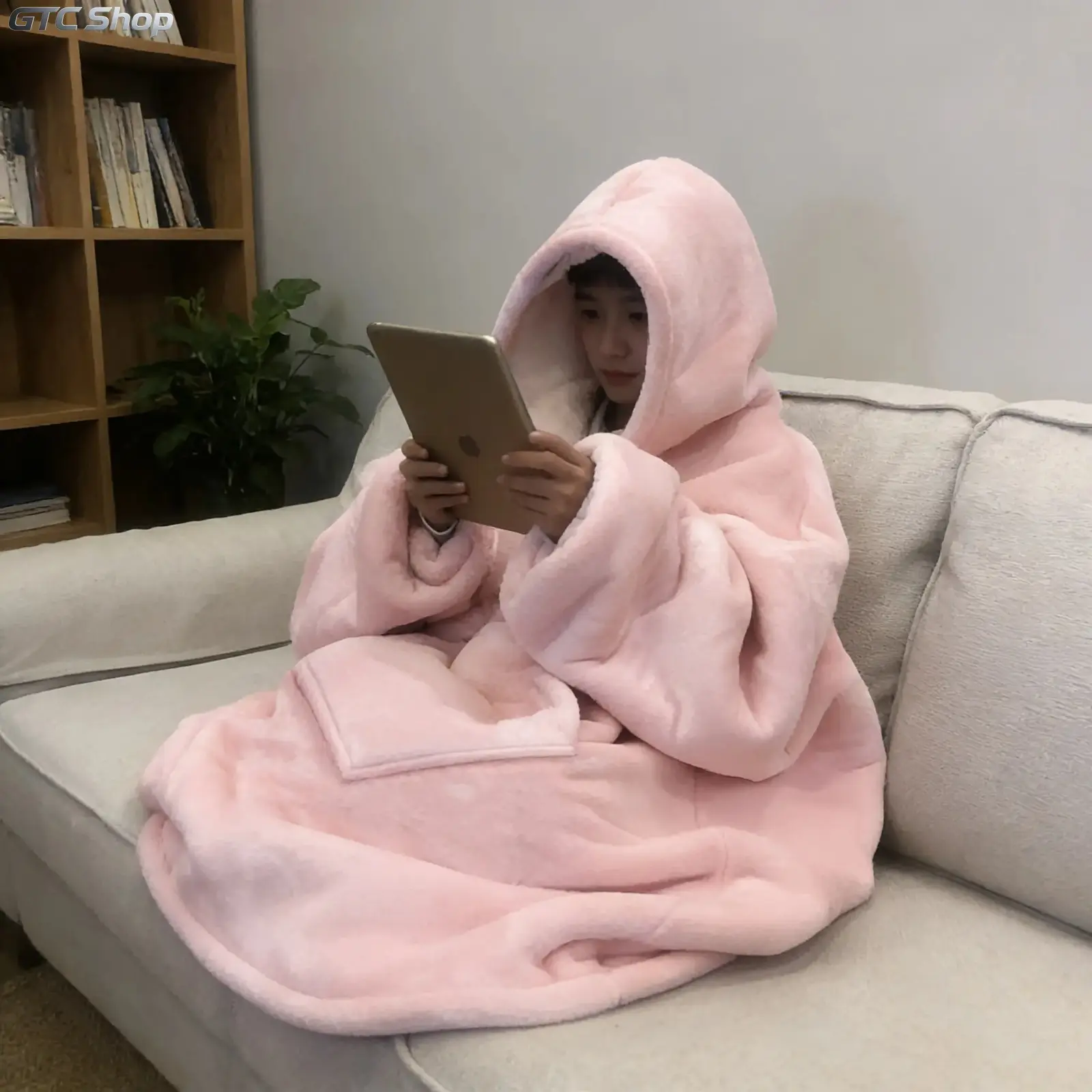 Women's Bohemian Plush Fleece Hoodie Blanket - Oversized Reversible Long Sleeve Wrap Sweatshirt with Kangaroo Pocket, Fits Adults, Comfortable Fabric Leisure Loungewear for Sports & Outdoor Use