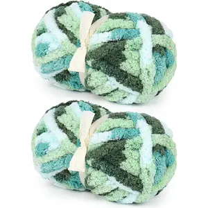 Giant Chunky Chenille Yarn for Blanket, Tourmaline Green  Color Super Bulky Soft  Chenille Yarn, Tie Dye Beginner Yarns for Crocheting & Arm Knitting (2PCS, 28yds/8oz Each)