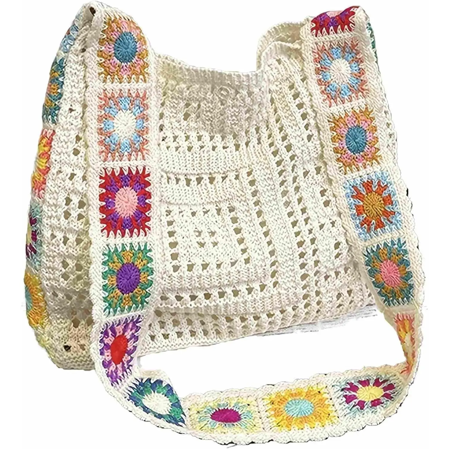 cute knit beach bag for women, small boho tote bag, summer aesthetic embroidered bags handbag