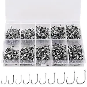 500pcs Heavy Duty Fishing Hooks Kit 10-Size High Carbon Steel w/ Box Universal Saltwater & Freshwater Corrosion-Resistant Hooks for Serious Anglers
