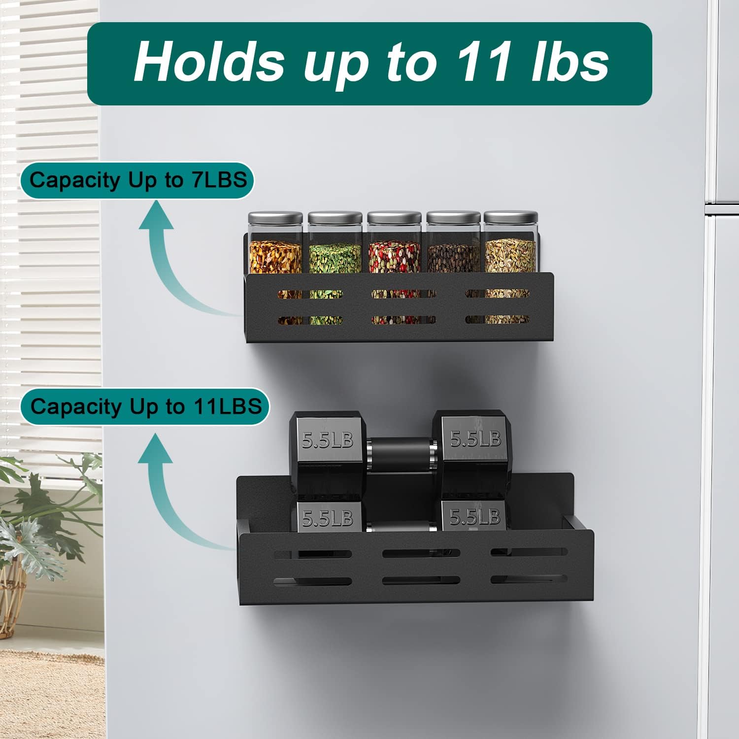 Magnetic Seasoning Rack, 2 Counts/set Wall Mounted Metal Storage Rack, Space Saving Spice Rack, Home Organizer for Kitchen Fridge & Microwave