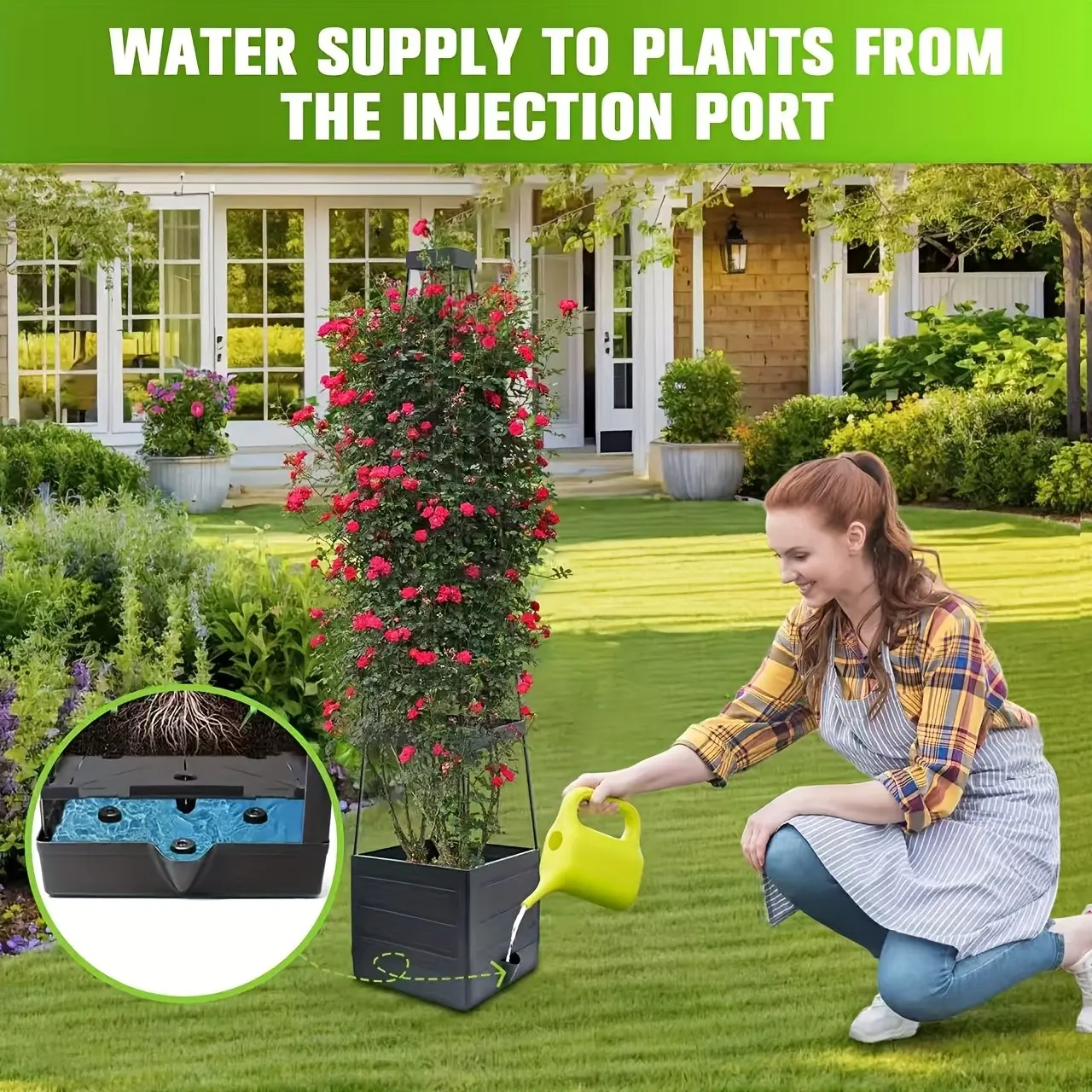 Tomato Planting Box with Trellis, High Rack Planter Pot, Automatic Watering Tomato Cage, Suitable for Courtyard, Greenhouse, Indoor/outdoor Pots