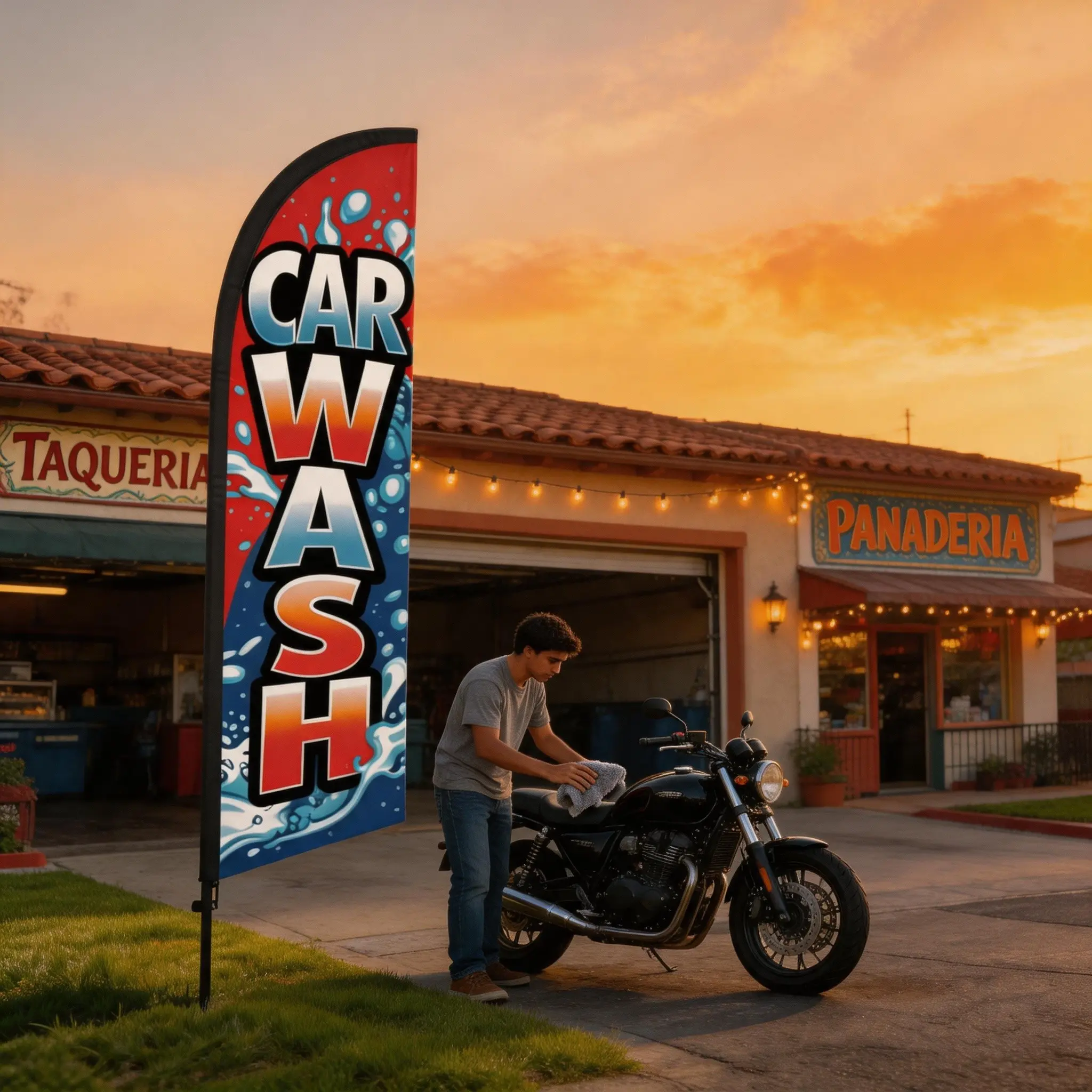 8.5ft Feather Flag, Outdoor Flags for Car Wash Advertising, Polyester Material, Waterproof Sunscreen, Wind-Resistant, Single-Sided Print, Outdoor Promotion