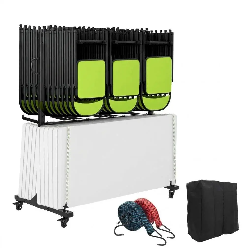 GARVEE Metal Folding Chair Rack & Storage Cart Dolly, Smooth-Wheeled Organiser with Adjustable Holder, 800 LBS Capacity, Holds 84 Chairs/12 Tables, Includes Weatherproof Outdoor Protection Accessory Cover