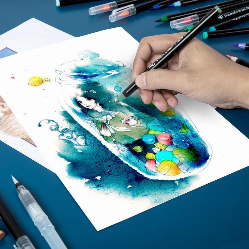 48 Colors Watercolor Brush Pen, 48pcs/set Nylon Brush Tip Water-based Ink Watercolor Brush for Students Beginner Water Color Kit