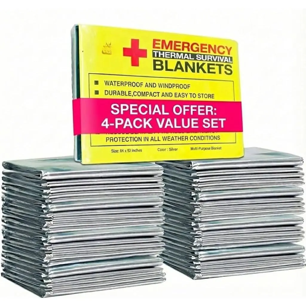 Rawyer  Thermal  Blankets (4 Pack), Mylar Blankets for Outdoor, Camping, Hiking, Harsh Weather, Large  Thermal Sheets, Heavy Duty  Gear (4 pcs, Size 84x52)