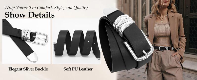Women's Belt for Jeans Dress Leather Belt for Women Fashion Waist Ladies Belt with Sliver Buckle gold buckle