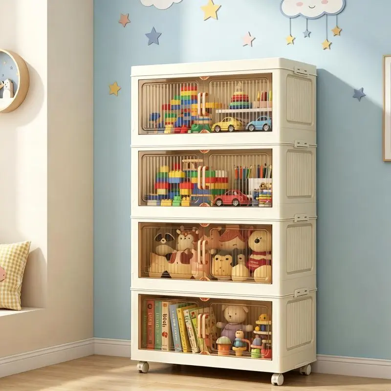 Stackable Clear Visible Storage Organizer No Assembly Required Mobile Rolling Wheels Multifunctional Home Cabinet for Toys Snacks Books Clothes Sundries Storage Space Saving