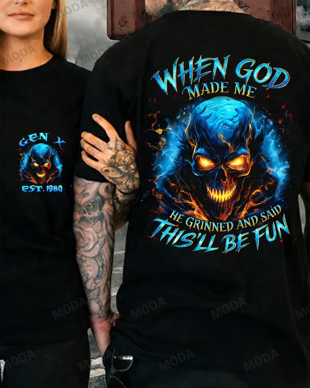 Chaosmoda Generation X When God Made Me Custom Year Skull T-shirt