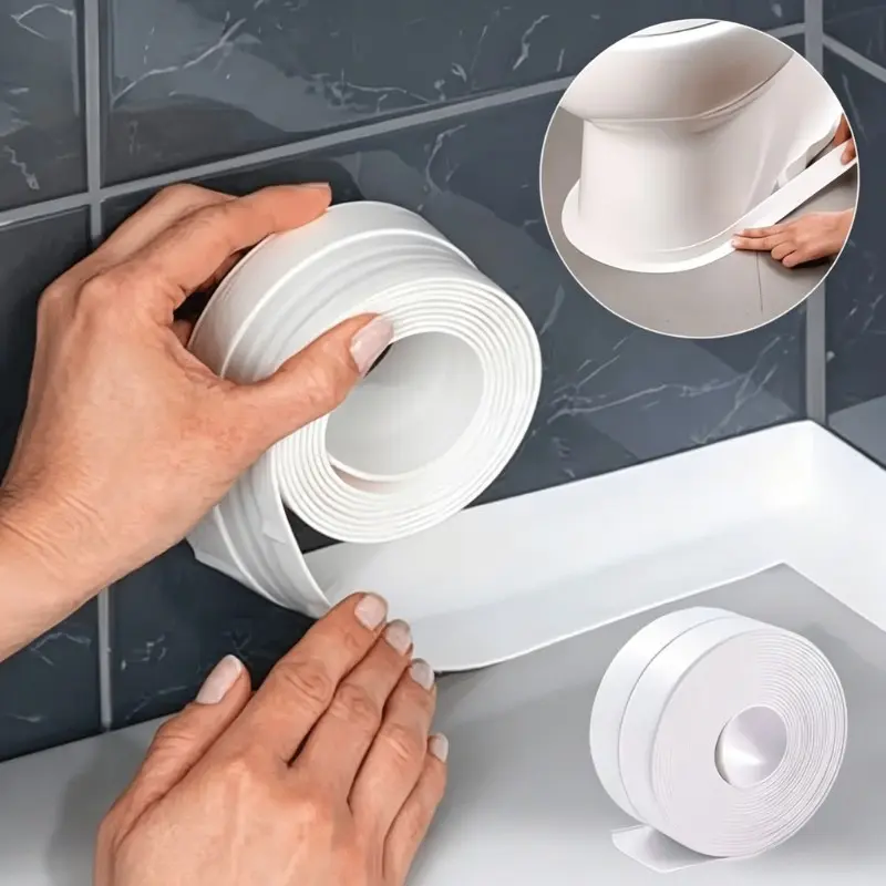 2 Rolls 61 Inch Super Sticky Waterproof Self-Adhesive Seal Tape, No Tools Needed, Ideal for Bathroom, Kitchen, Shower, Bathtub, Appliances, Bathroom Sealing Tape
