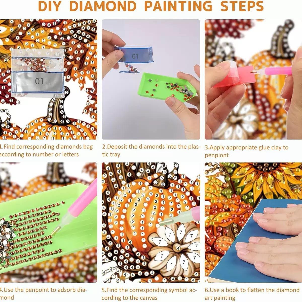 Magical Diamond Art Kits, Halloween Floral Colorful Suncatcher Ornament Kit with Pumpkin-Black Cat DIY Craft Gem Details, Acrylic Window Hanging, Indoor Halloween Decorations Ornaments Decoration Fall Gift, Window Decor