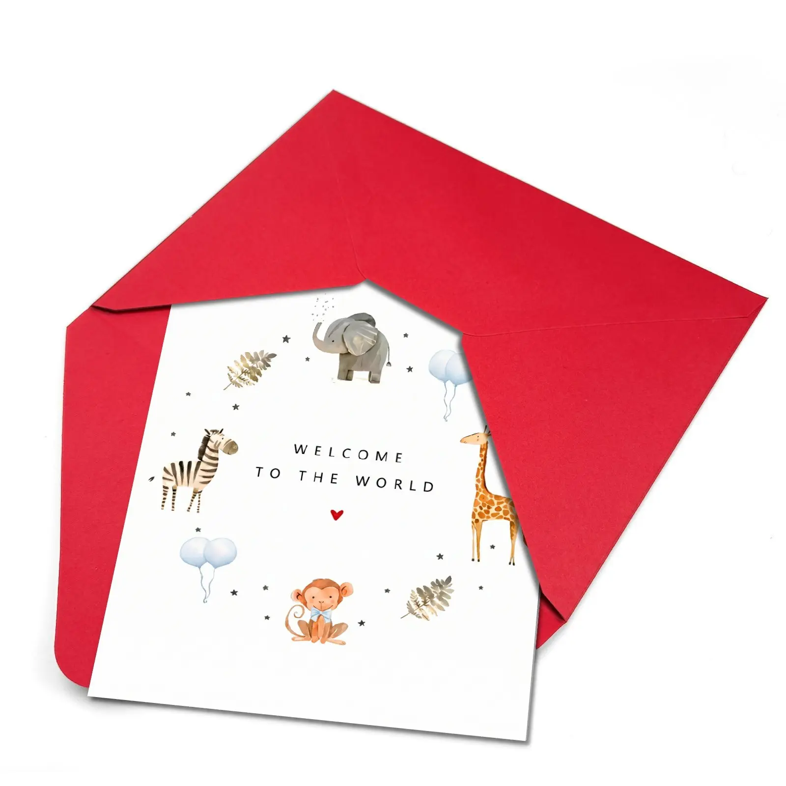 Watercolor Jungle Animal Newborn Card, Envelope Welcome Baby Card, English Full Moon Blessing Card, Perfect for Newborns