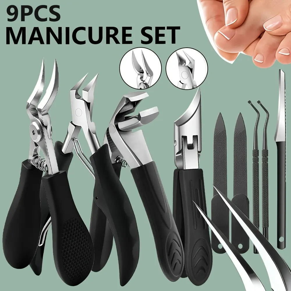 9Pcs Professional Manicure Pedicure Kit Sharp Ingrown Toenail Nipper Heavy Duty Nail Cutter Tools For Thick Hard Toenails Foot Care