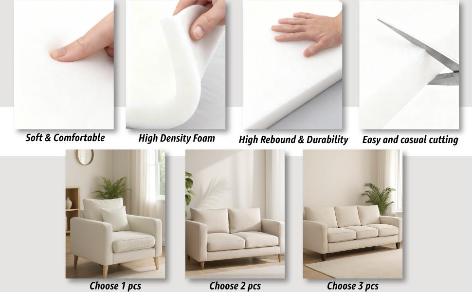Couch Cushion for Sagging Seat, 20 x 20 inch Couch Cushion, White Curved High-Density Foam Insert Supporter for Repair Sagging Sofa, Chair, Recliner, Loveseat (1-Pack)