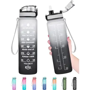 Enerbone Water Bottle, Leakproof BPA & Toxic Free, Motivational Water Bottle with Times to Drink and Straw, Fitness Sports Water Bottle with Strap for Office, Gym, Outdoor SportsGift