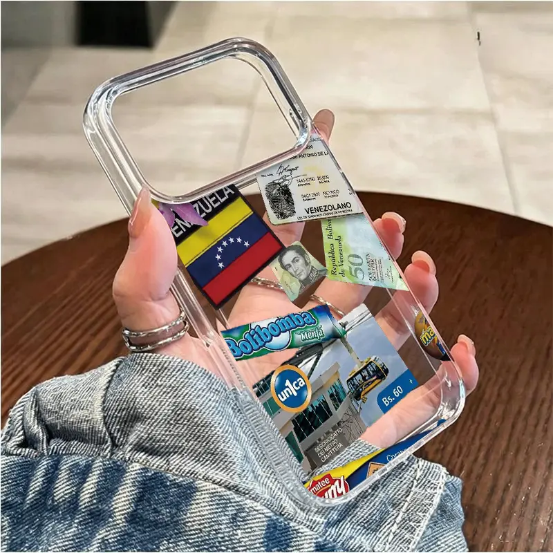Venezuela Vintage Collage Sticker  Phone Case for iPhone 17 AIR 17 PRO 16 PRO15 PRO MAX 14 PLUS 13 PRO 12 11 PRO XS MAX X XR Plus andSamsung Galaxy S22 to Galaxy S25 PLUS Ultra Shockproof Protective Cover Full Protection Anti-Drop