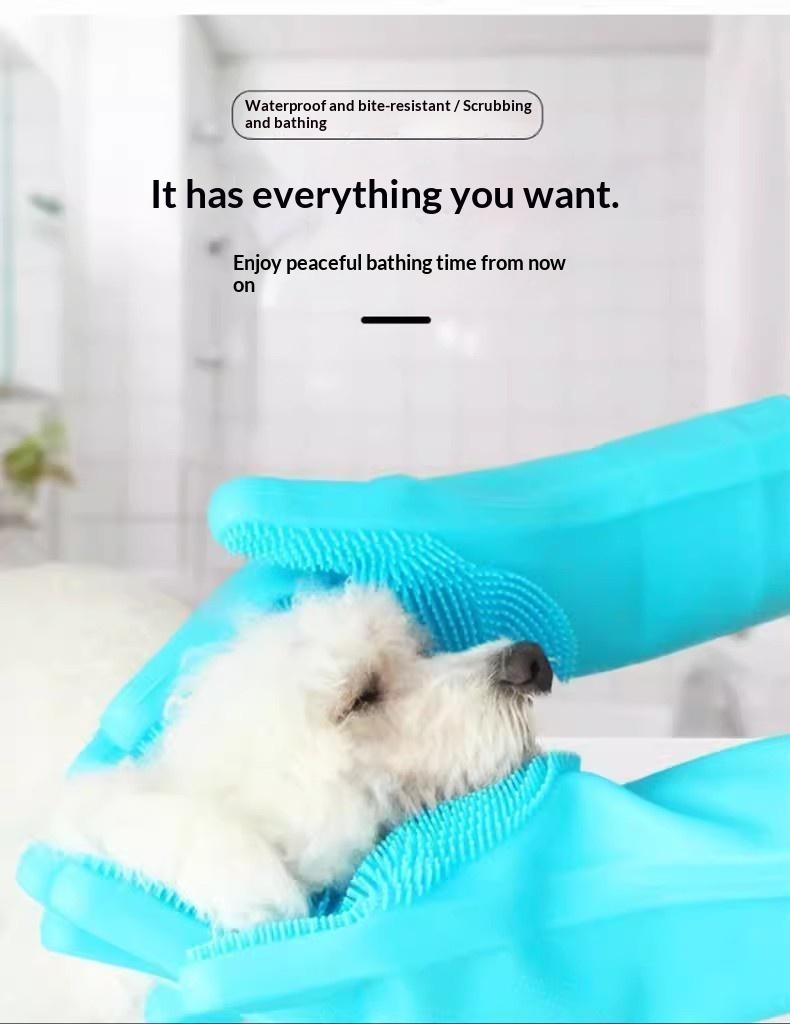 Pet silicone gloves for dogs and cats, anti-scratch and anti-bite pet bathing gloves, comfortable massage SPA gloves with brush