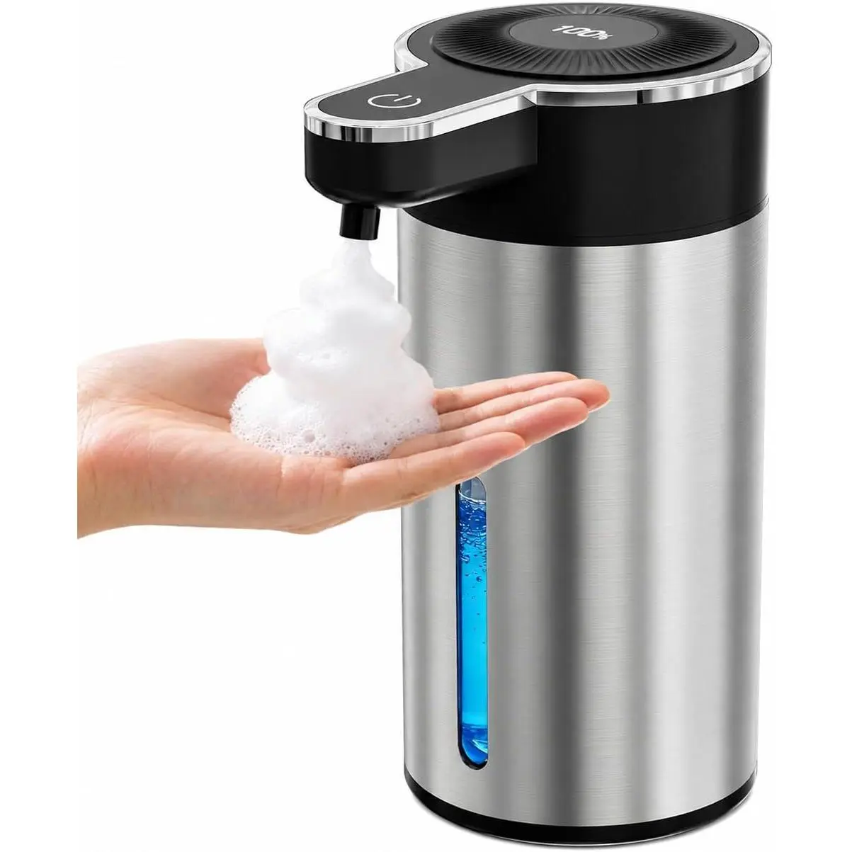 Touchless Automatic Foaming Soap Dispenser for Kitchen, Rechargeable, 13.5oz Large Capacity, Fast Sensor, 4 Adjustable Liquid Levels, Waterproof, Clog-Free Pump(Stainless Steel Foam)
