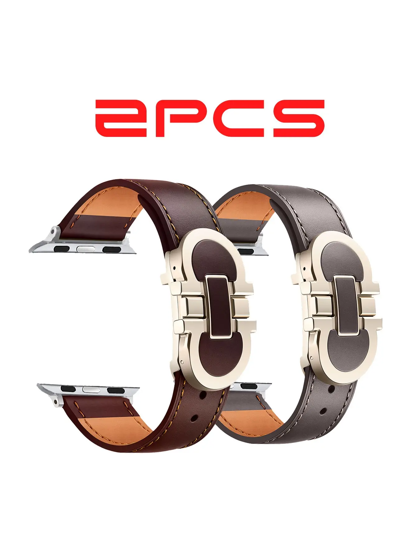 2 Pcs Leather Strap with Luxury D Buckle for Apple Watch All Series, Multiple Combinations, More Discounts, All Seasons Accessory