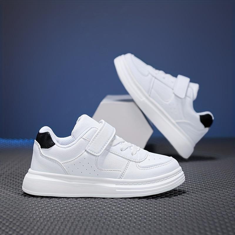 (New)Boys' Casual Sneakers, Summer New Outdoor Fashion Three-Color Leather Convenient Velcro Campus Performance White Shoes, Medium and Large Boys' and Girls' Black and White Sneakers Sizes 28-40(Gift)11
