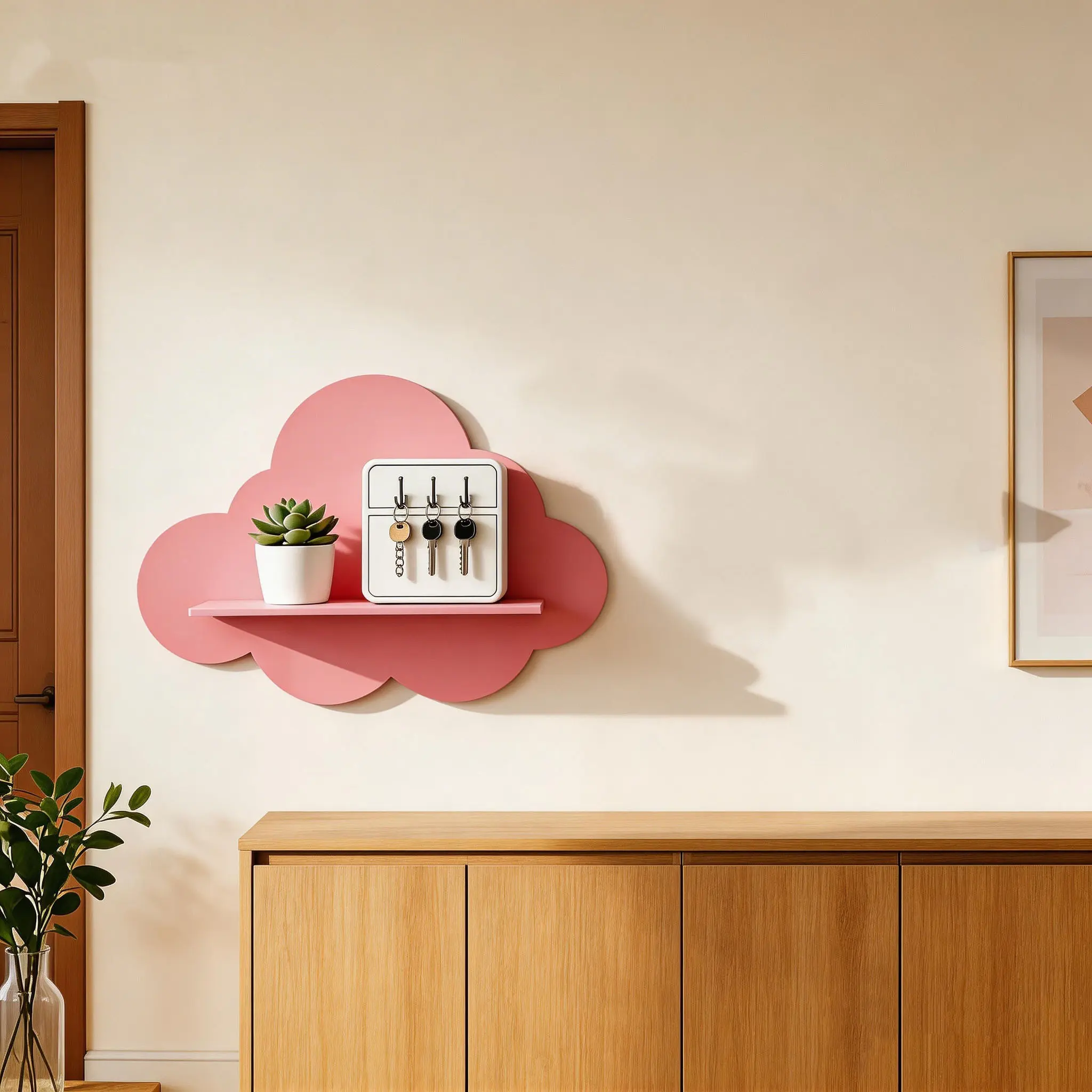 Nordic style cloud wall hanging frame wooden wall decorative frame ins style study room living room storage rack multi-functional shelf Organizer, 1 set