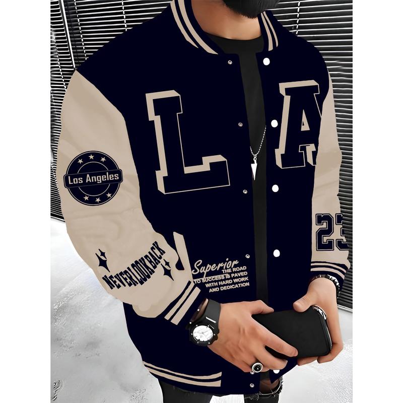 Men's Los Angeles Baseball Jacket - Red & Black with White Lettering, "SUPERIOR QUALITY" Embroidery, Lightweight & Warm Polyester Varsity Coat with Pockets, Hip Hop Rock Style Menswear Clothes Fitness Outdoor Sports Sunny Tops Gamis Casual Long Sleeve