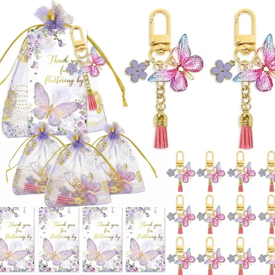 Butterfly Keychain Key Rings Wedding Party Favors, 36pcs/12sets with Organza Bags & Clasps, Perfect Bridal Shower Gifts