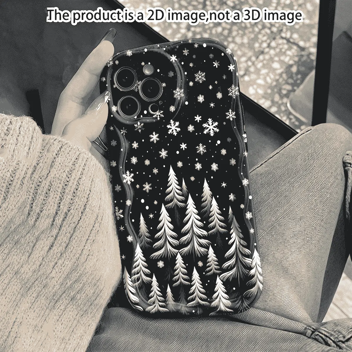 Monochrome Pine Snowflakes High Gloss 2D Flat Print Phone Sticker - Scratch Resistant, Impact Proof - Compatible with iPhone Series (17,16,15,14,13,12,11,8,7,X,XS,XS Max) - Ideal Christmas, New Year Gift