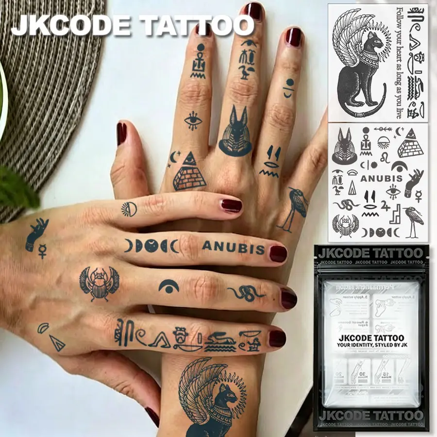 2 Pcs Semi-Permanent Tattoo Kit, Temporary Tattoo Stickers, Anubis, Ancient Egyptian Mythological Finger tattoos, Waterproof Tattoo for Women, Realistic Fake Tattoos, Magic Tattoos, Lasts 1-2 Weeks, Perfect Gift